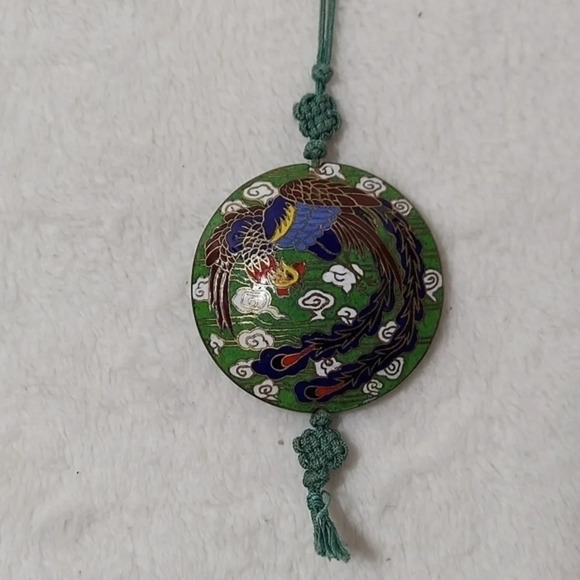 Vintage Round Cloisenne Pendant on a mint green cord - Picture 8 of 12